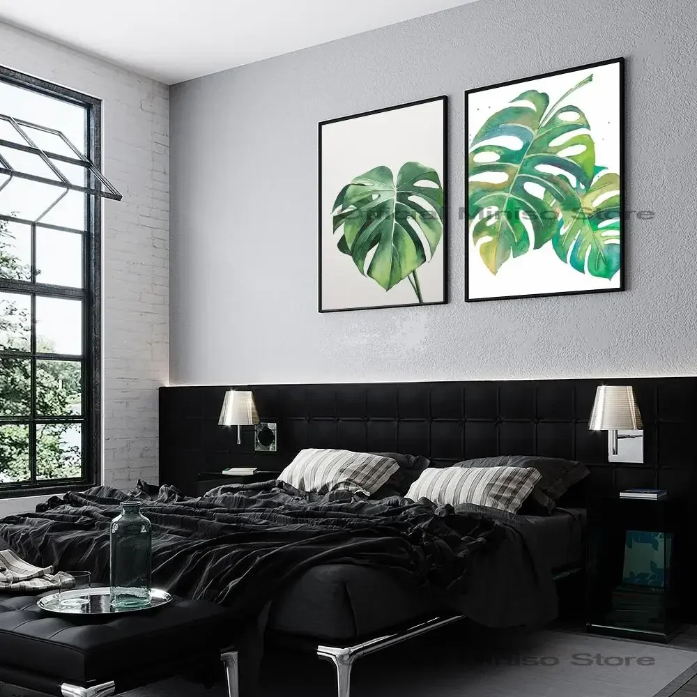 1 pz pianta verde Monstera Aloe foglia di palma Poster autoadesivo arte impermeabile carta adesiva Coffee House Bar Room Wall Decor