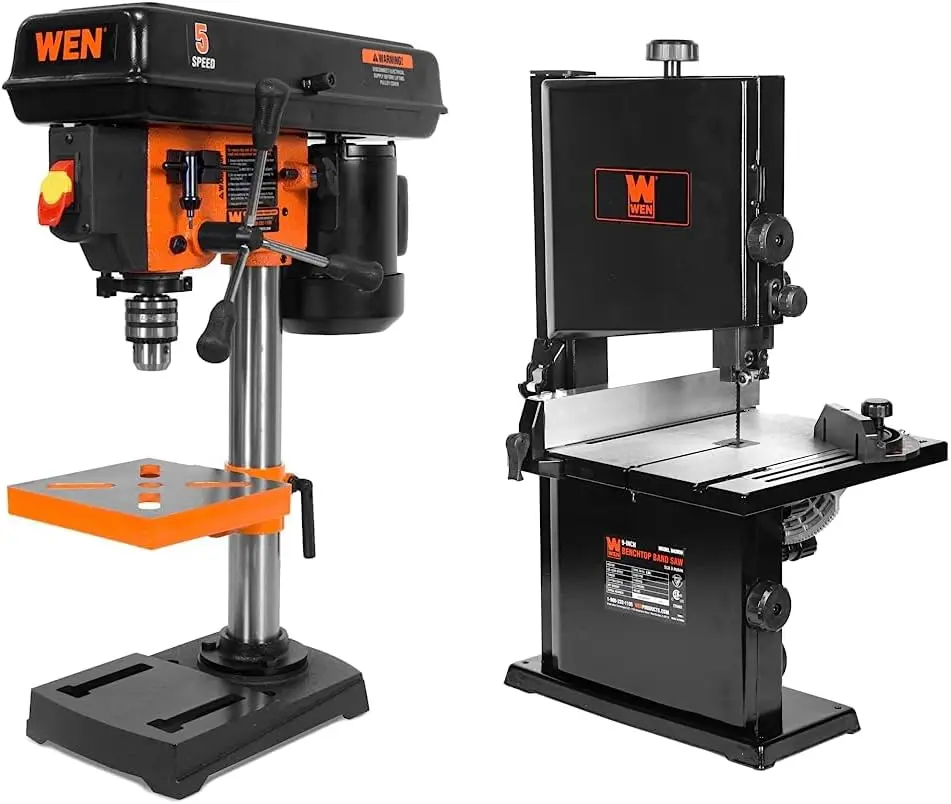 

4206T 2.3-Amp 8-Inch 5-Speed Cast Iron Benchtop Drill Press,Black,Orange & 9-Inch Band Saw, 2.8-Amp Benchtop (BA3959)