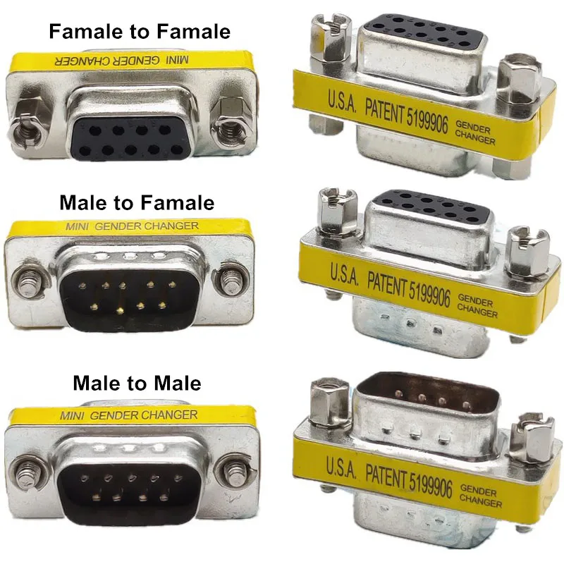 Db9 9Pin/ Female To Female/ Female To Male/ Male To Male/ Mini Gender Changer Adapter Rs232 Serial Connector