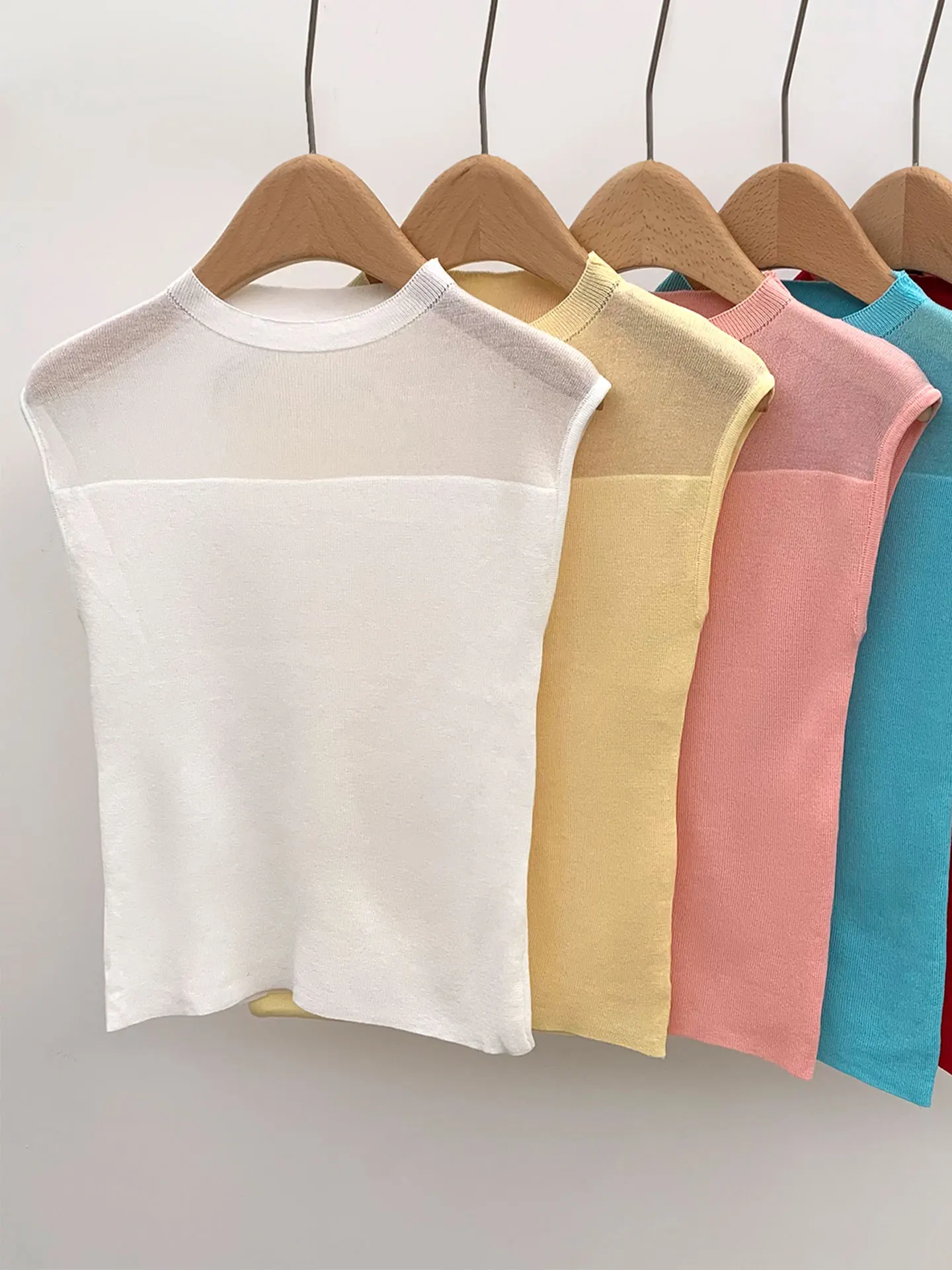

Dopamine Pure Desire Ice Silk Knitted Top Women Summer Thin High Net Splice Sleeveless Base Inner Wear Shirt Korean Style Sli...