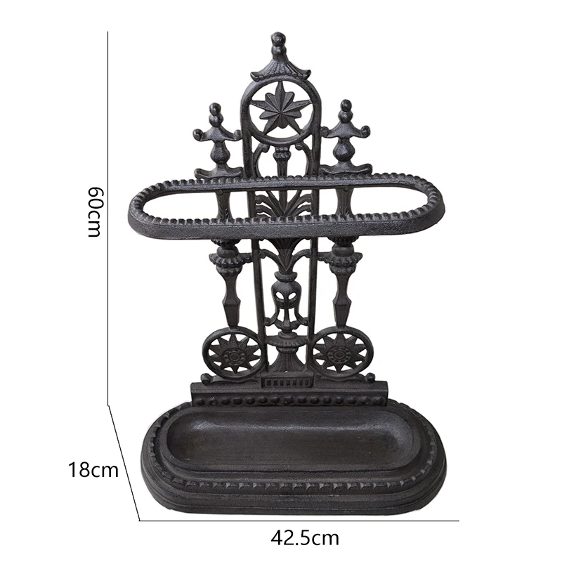 Vintage Cast Iron Umbrella Stand Rack With Oval Drip Tray For Long Short Brolly Canes Walking Sticks Home Hotel Entryway Decor