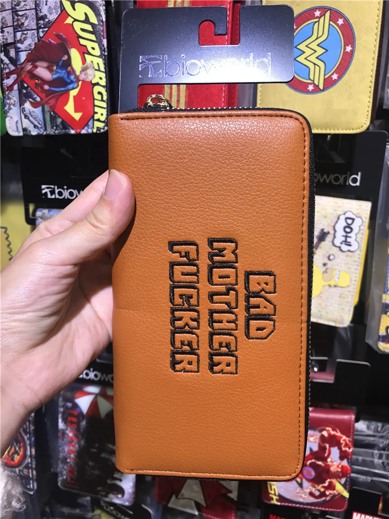 Cartera larga Bad Motherfucker, monedero de cuero PU Unisex, bolso de estudiante, cartera con patrón de texto de estilo lindo de dibujos animados para hombre y mujer