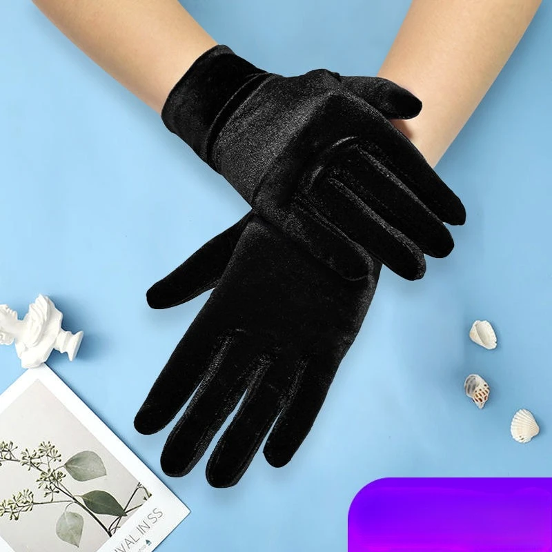 Women's short stretch gold velvet gloves autumn and winter cold-proof warm velvet gloves retro dance casual accessories