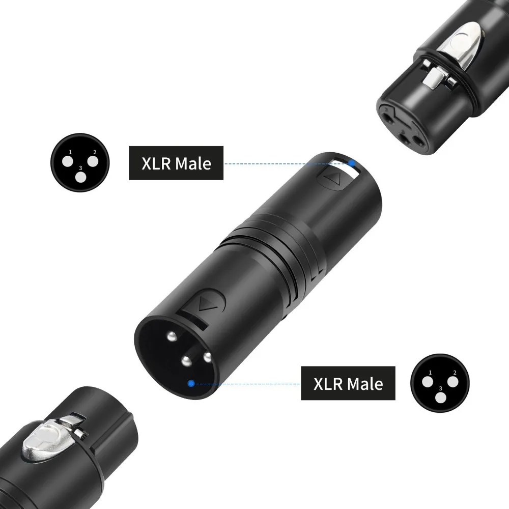 1 Pair 1 Male to Male + 1 Male to Female Connector 3 Pin XLR Connector Adapter Plug and Play Balanced Audio Coupler