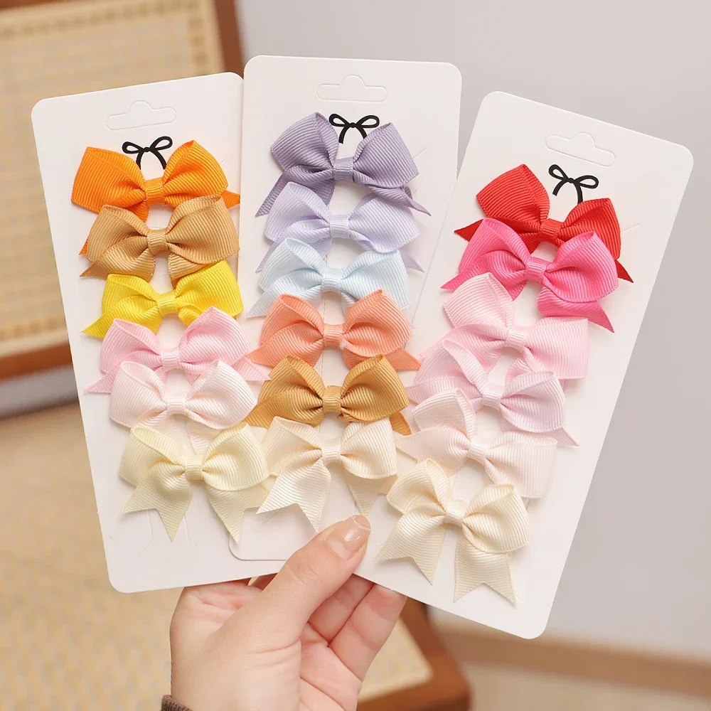 6/10pcs Baby Hair Bows Hair Clips Sets Solid Color Mini Cheer Bow Hairpin Children Lovely Hairgripe Toddler Boutique Headwear