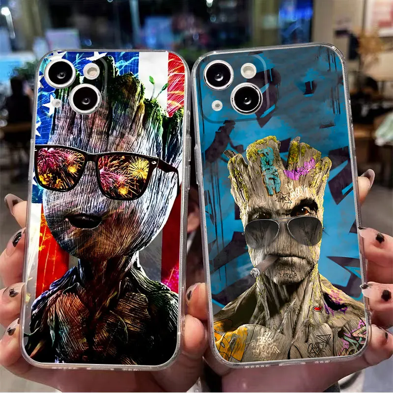 حافظة Marvel Groot Art شفافة ناعمة لهاتف iPhone 13 12 11 Pro Max XS 7 8 SE 15 14 16 Plus 17 Air XR 16e