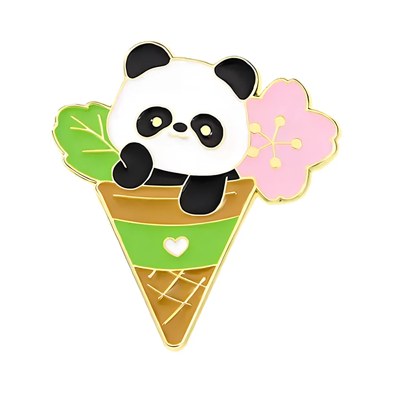 Cute Animal Ice Cream Pins 4-design Enamel Cartoon Panda Bear Rabbit Metal Pin For Backpack Denim Jacket Lapel Brooch Badge Gift