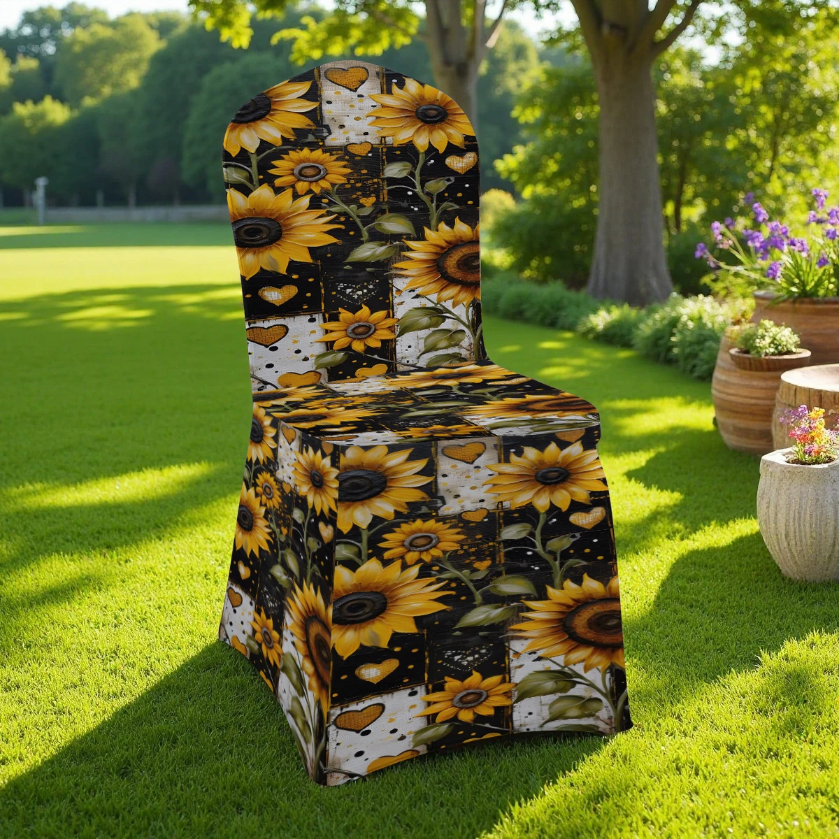 2D Sunflower Patchwork Stretch Chair Cover, All - Inclusive Hotel/Home/Outdoor Chair Slipcover, Elastic Dustpr