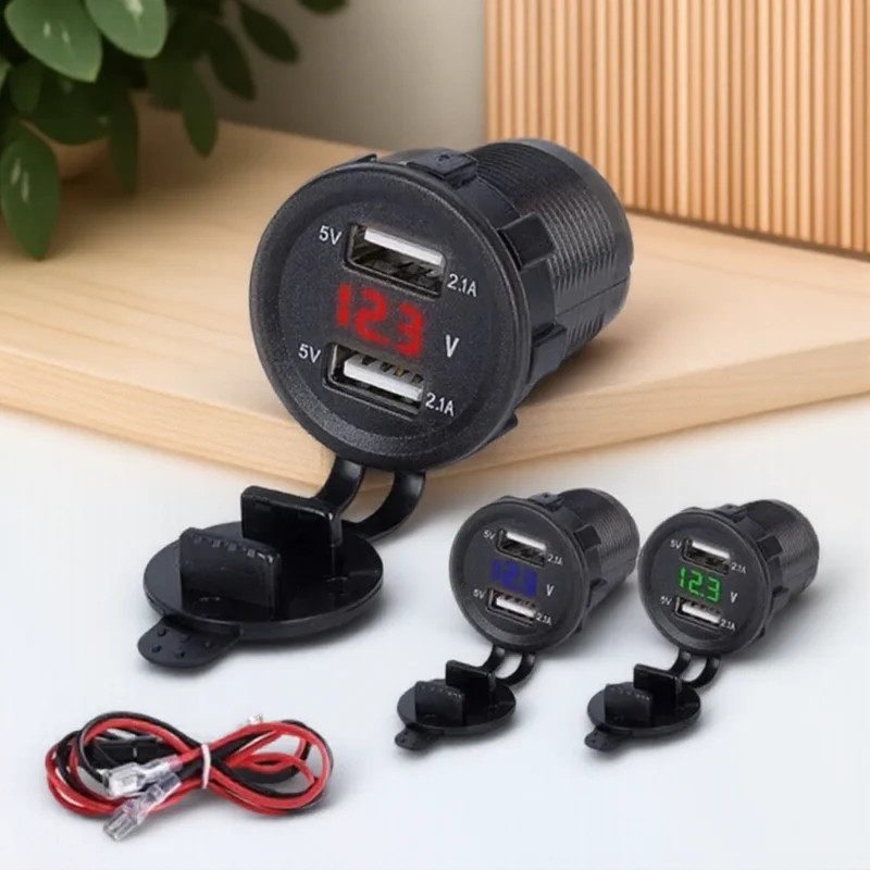 

Автомобильный разветвитель прикуривателя, 2 USB-порта, зарядное устройство, адаптер питания со светодиодной подсветкой для автомобильных аксессуаров для мотоциклов