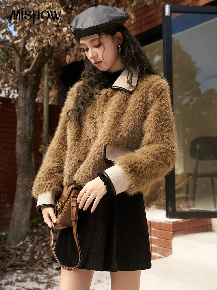 MISHOW High Quality Faux Fur Coat Women Fashion Fluffy Patchwork Fur Integrated Cropped Jacket Thick Ladies Outerwear MXC55W0259