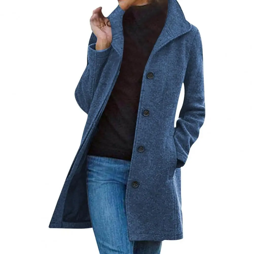 Warm Long Coat for Women Women's Wool Mid-length Coat Notch Lapel Single-breasted Overcoat Winter Thicken Trench Pea for Office