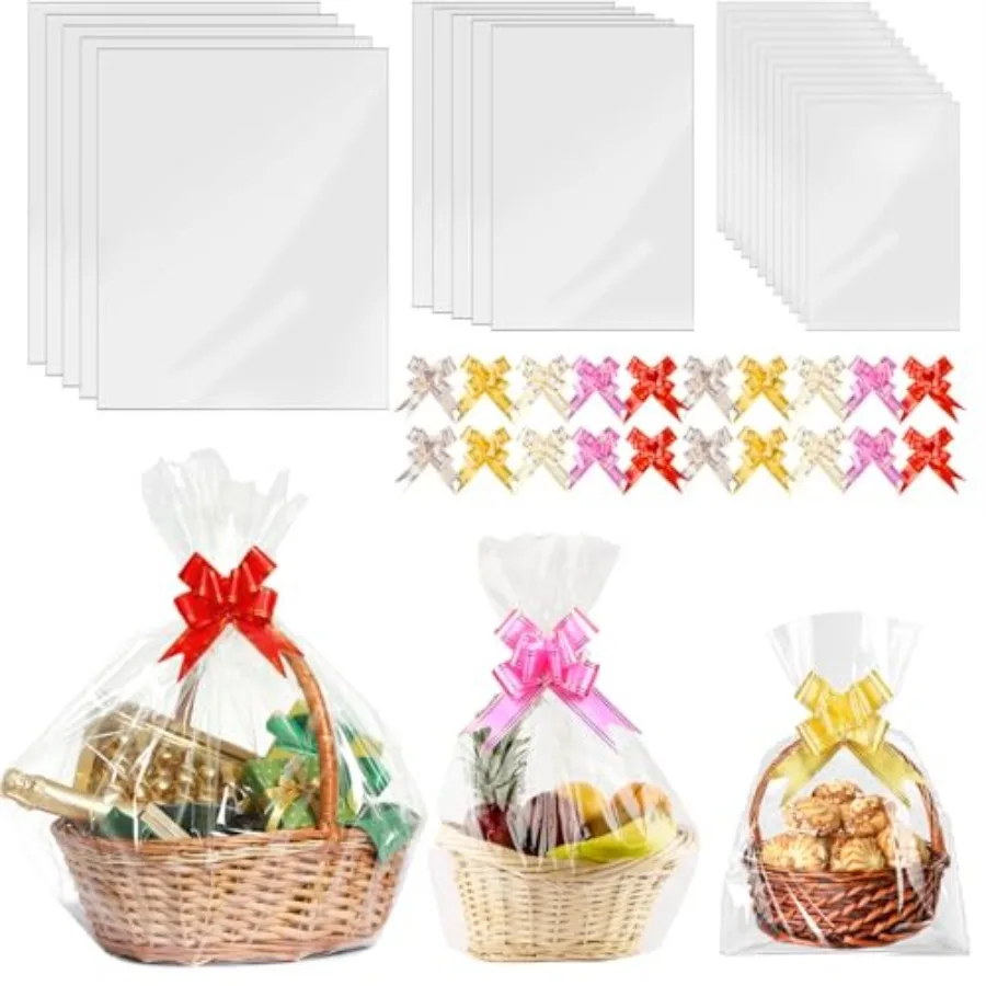 50 Pcs Clear Cellophane Bags with Pull Bows