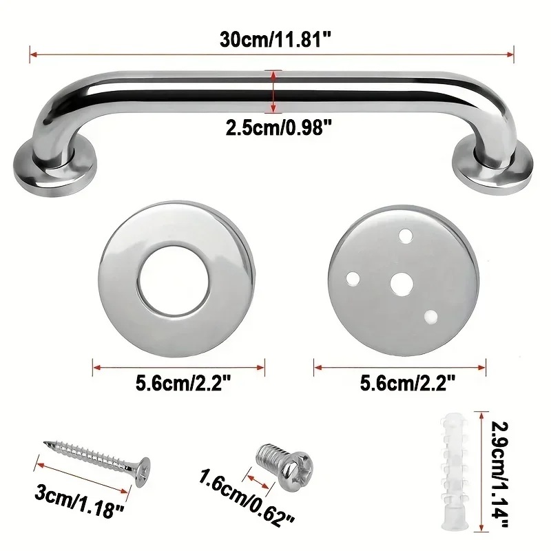 1/2pcs 30cm Stainless Steel Bathroom Tub Toilet Wall Grip Handle Handrail Grab Bar Shower Safety Support Handle Towel Rack - view 6