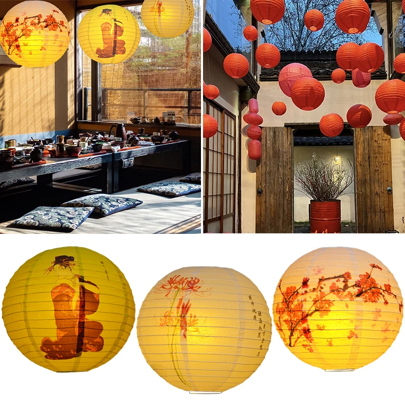 

Plum Blossom Bamboo Ancient Round Paper Lantern Lampshade Tearoom Japanese Restaurant Decor Wedding Party Chinese Red Lantern