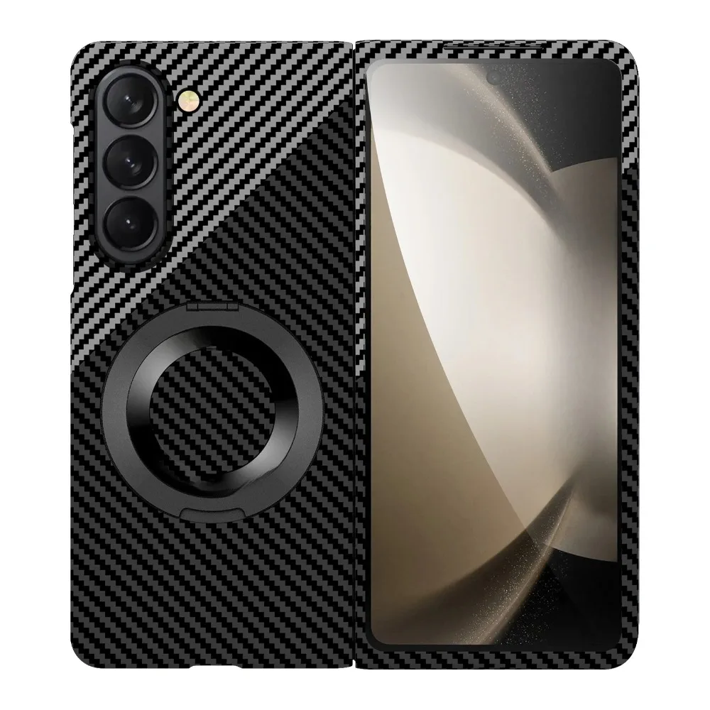 

Волоконно-пластиковый магнитный чехол для Samsung Galaxy Z Fold 7, 6, 5, 4, вращающийся кронштейн, чехол для беспроводной зарядки, не изготовлен из настоящего углерода