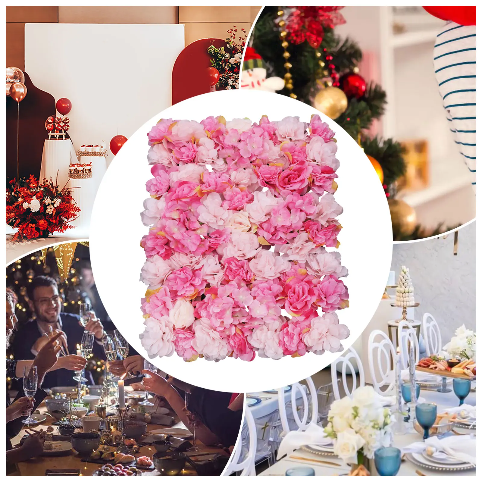 

Morden Dark Pink, Light Pink, Rose Rectangular Silk Fabric, Plastic Handmade Artificial Flower Wall Panels