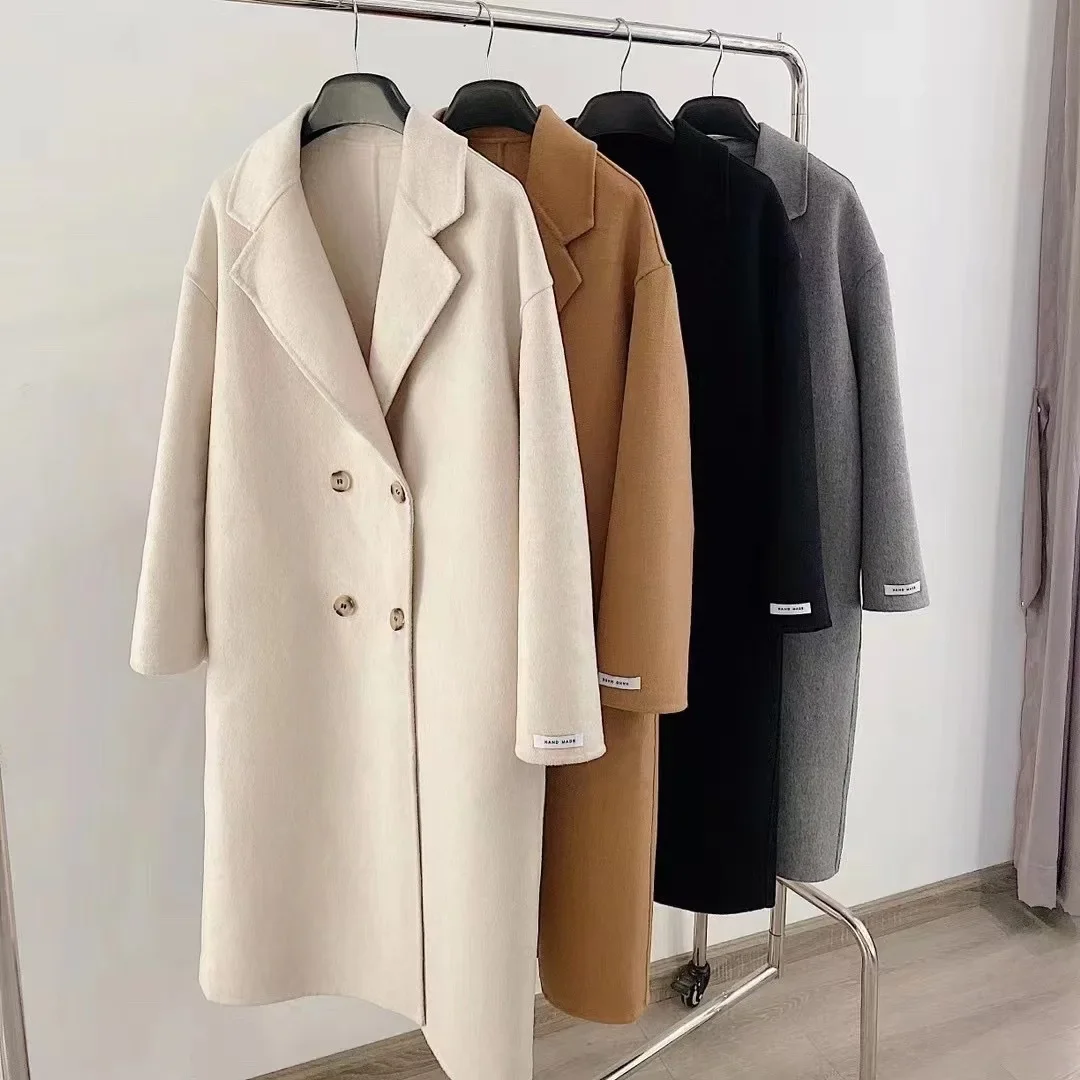 

Anti-season sale double-sided woolen coat women's medium and long Korean version loose fashion woolen coat four-button top