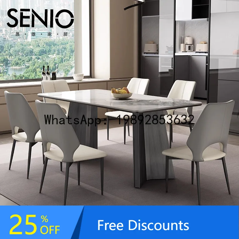 CZ Modern Minimalist Rock Plate Dining Table and Chair Set Stainless Steel Rectangular Small Apartment Restaurant Dining Table