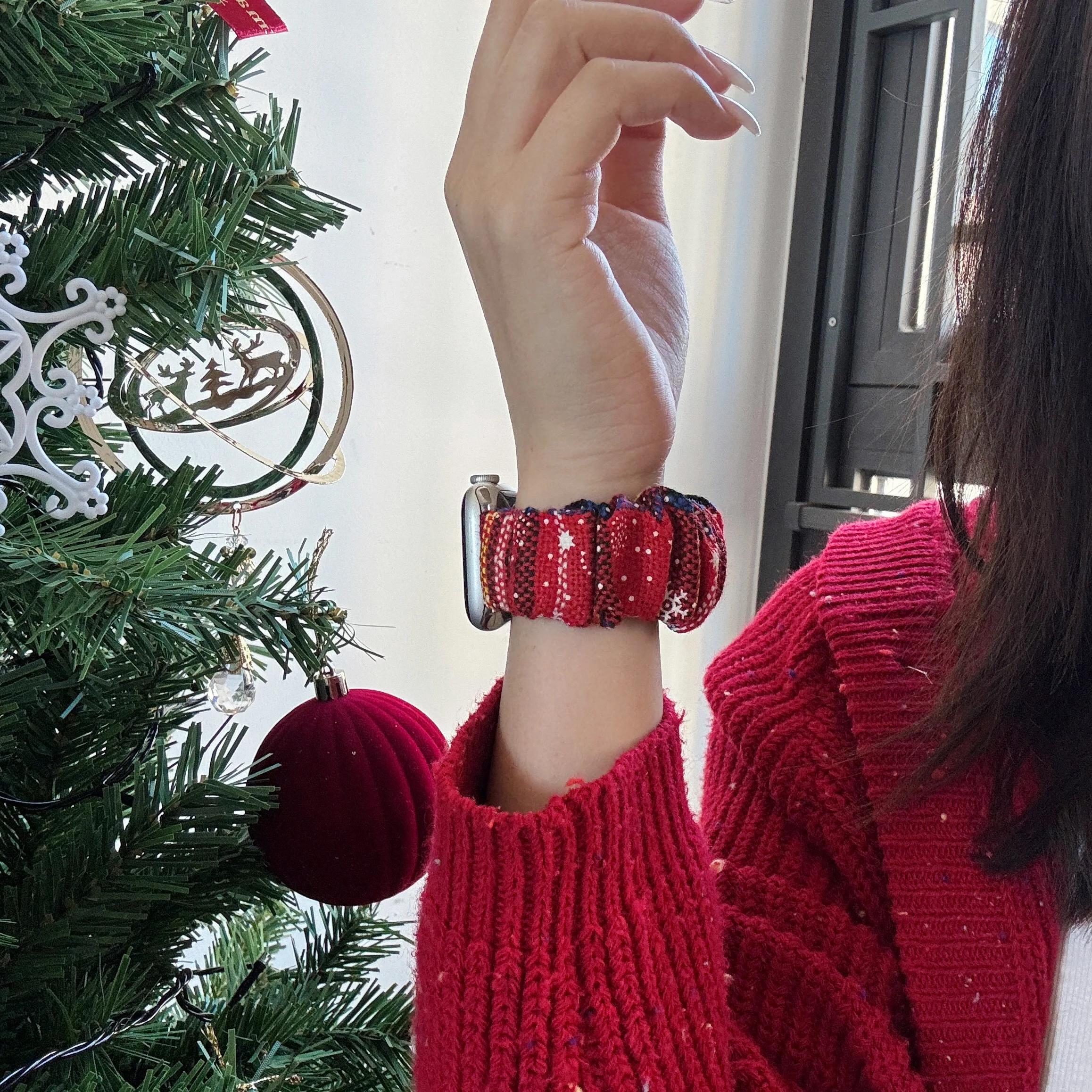 النسيج حزام مطاط ل أبل Watch10 9 8 7 6 SE 41 45 49 مللي متر 38/40/41 مللي متر النساء الفتيات الفرقة سوار عيد الميلاد سلسلة 10 42 مللي متر 46 مللي متر