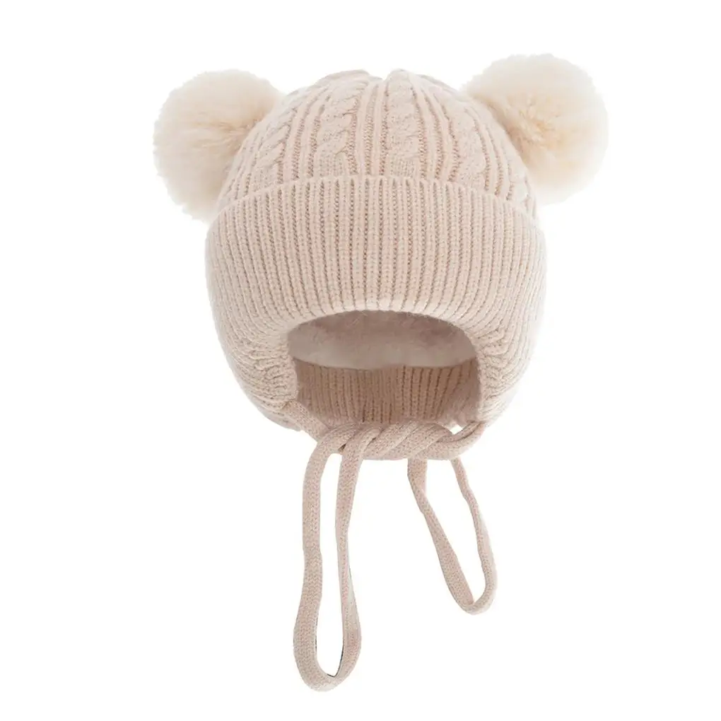 Babies Winter Beanie Outdoor Indoor Thermal Thermal Headgear Solid Color Boys Girls Plush Ball Knit Hat Head Warmer image 3