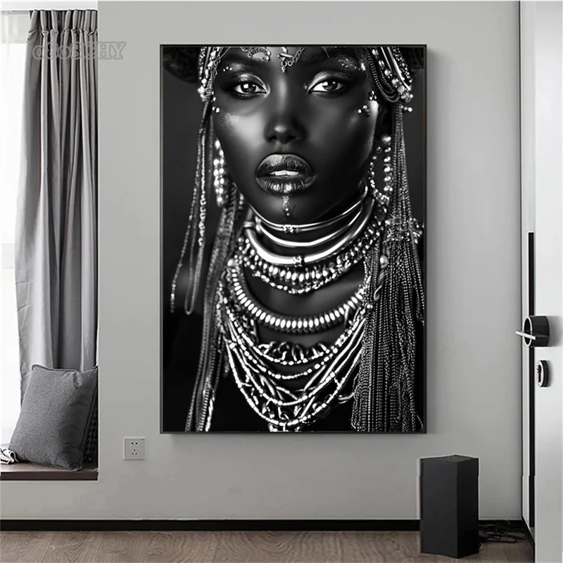 African Woman Flower Canvas Print Posters HD Wall Art Canvas Painting Black Woman Art Fashion Home Living Room Wall Decor Mural