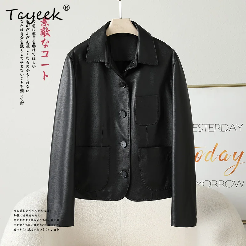 Tcyeek Top Layer Sheepskin Spring Autumn Korean Version Slimming Fang Ling Women's Genuine Leather Jacket Женская Кожаная Куртка