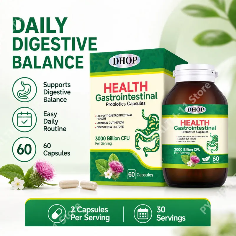 

DHOP Gastrointestinal Probiotics Capsules Support Gut Health Digestion and Restore with Vitamin C & E Diet Fiber 60 Capsules