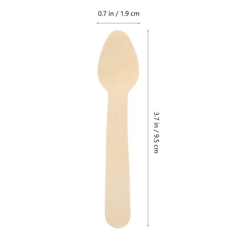 100Pcs Disposable Wood Spoons Organic Tasting Spoons Biodegradable Wooden Spoon Cake Dessert Spoon Ice Cream Scoop 9.5x1.9cm