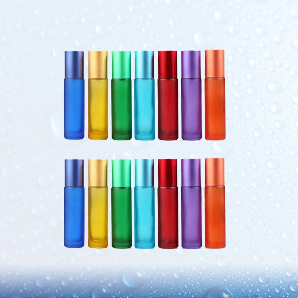 14Pcs Mixed Color Frosted Roll-on Bottles Thick Glass Leak-Resistant Travel Perfume Oil Containers Portable Subpackaging Bottles