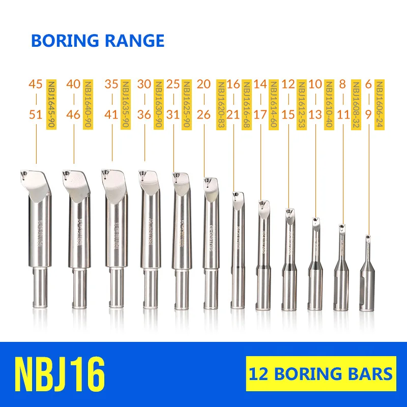 

12pcs NBJ16 boring tool bar depth 90mm range 6mm-51mm bar boring head boring head with bar fine boring tool bar