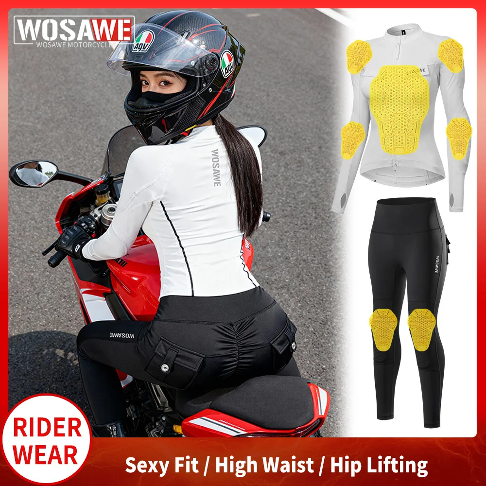 WOSAWE Women Motorcycle Jacket and Pants Suit with Soft Gear Full Body Autumn Winter Motorbike Jacket Motocross Riding Pants Set