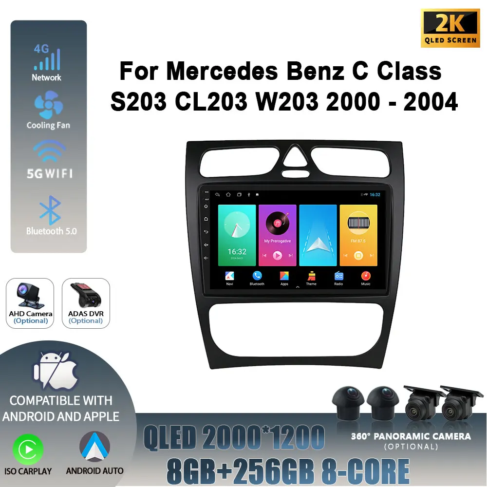 Android 14 For Mercedes Benz C Class S203 CL203 W203 2000-2004 Wireless Carplay Stereo Car Radio Multimedia Navigation Player