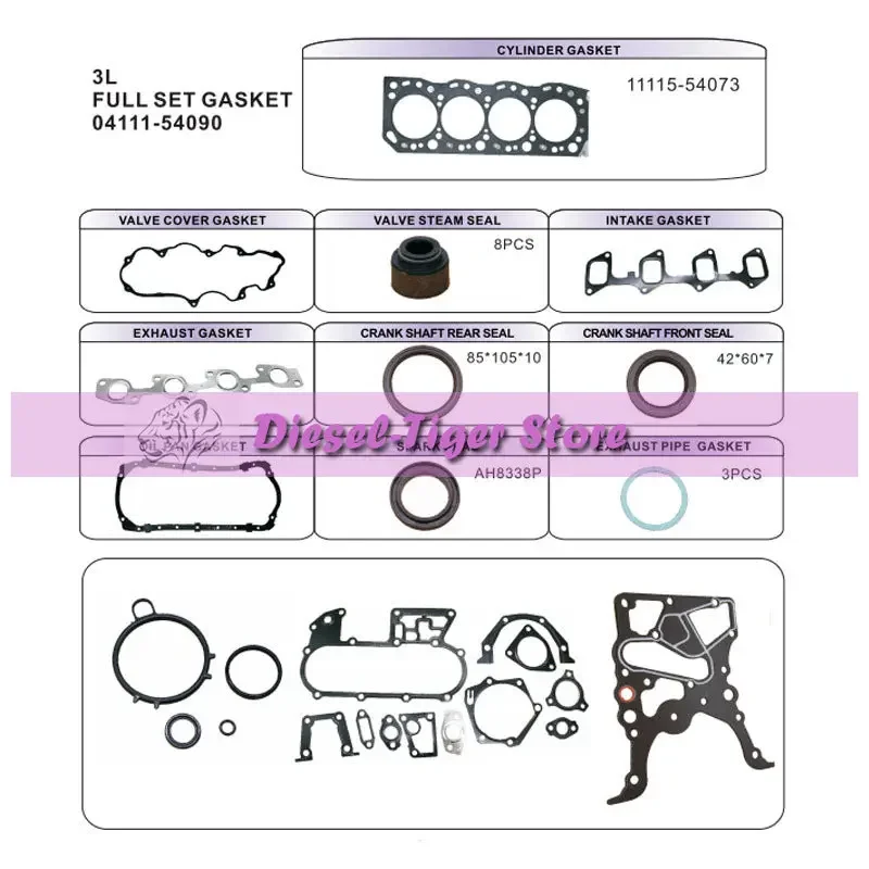 3L 3LT overhaul gasket kit for Toyota engine Hilux LN106 LN130 RUNNER 2.8 LTR