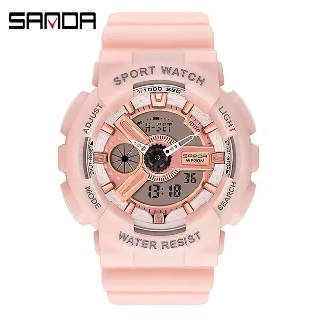 SANDA 292  Women Outdoor Watches Sport  Alarm Clock Waterproof Shock Military LED Display Shock Wristwatch for Ladies