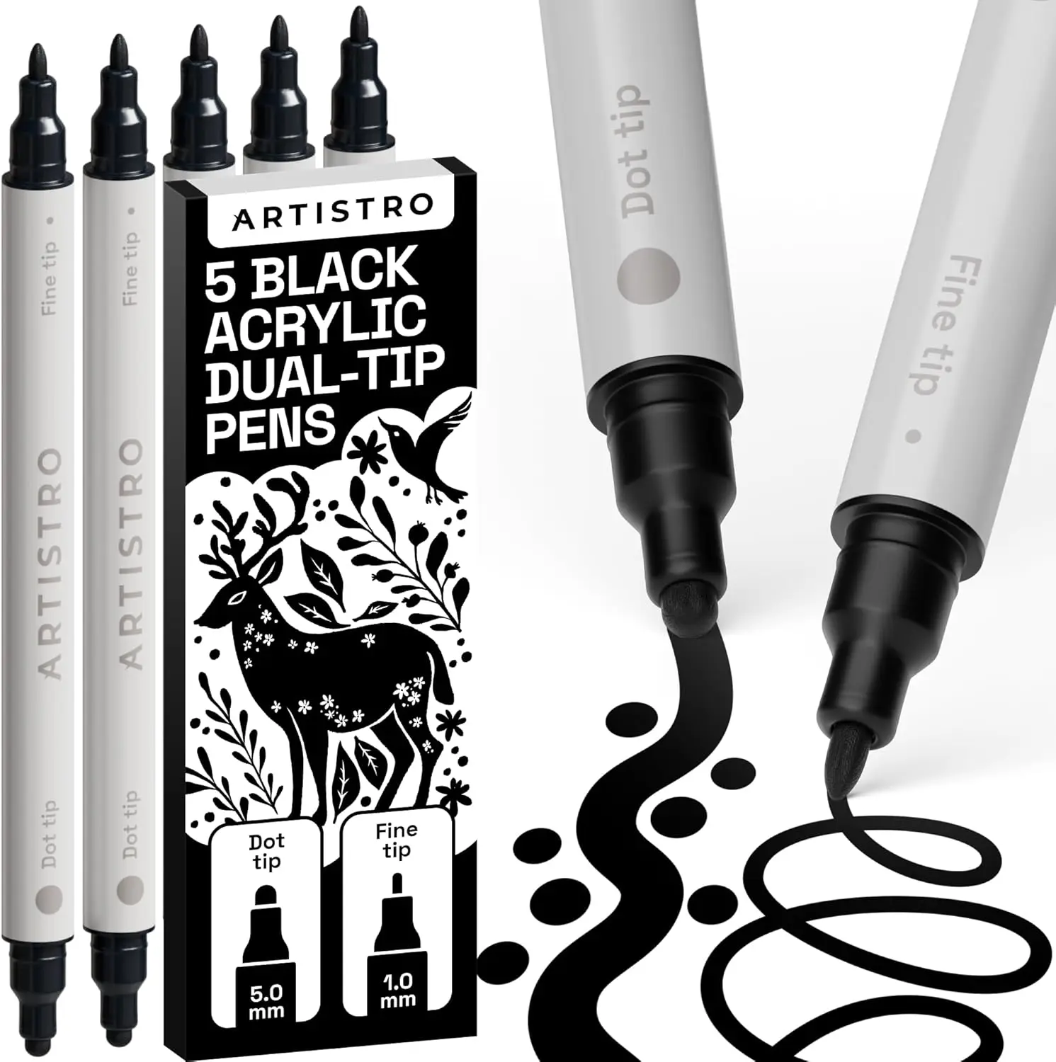 

5 Dual-Tip Acrylic Paint Markers for Rock, Fabric, Wood, Glass - Art Supplies for Adults and Teens