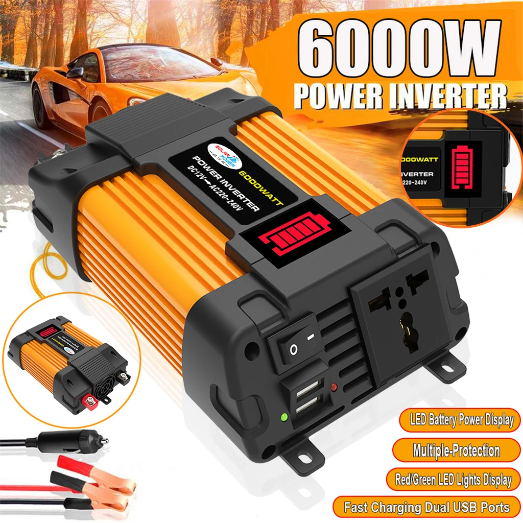 

DC 12V to AC 110V/220V Car Inverter 500W Power Correction Wave Inverter with LED Display Dual USB Slots Converter