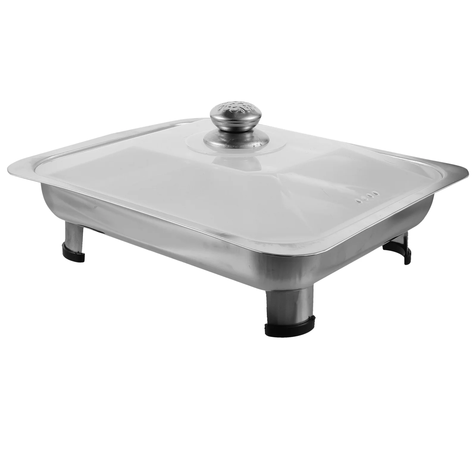 Stainless Steel Dinner Plate Buffet Rectangular Tray Roasting Pan with Lid Server Classic Food Holder Combined Cover Plastic