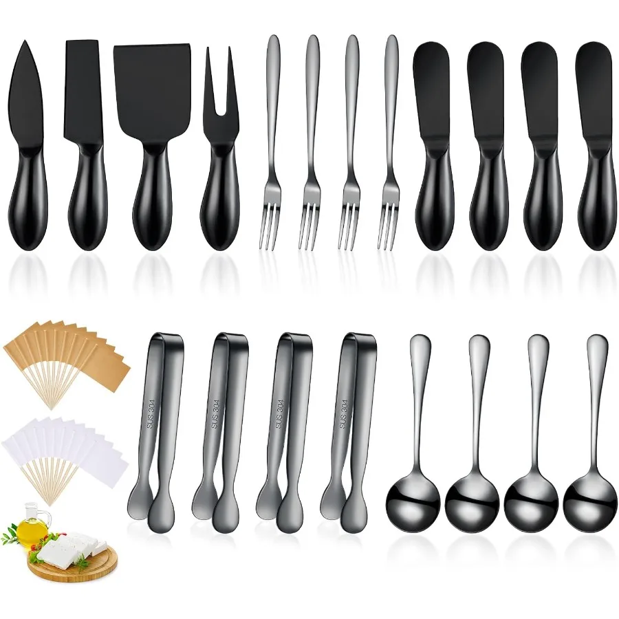 

20Piece Charcuterie Board Accessories Set with Stainless Steel Cheese Spreader Knife Butter Knife Mini Serving Tongs Spoons and