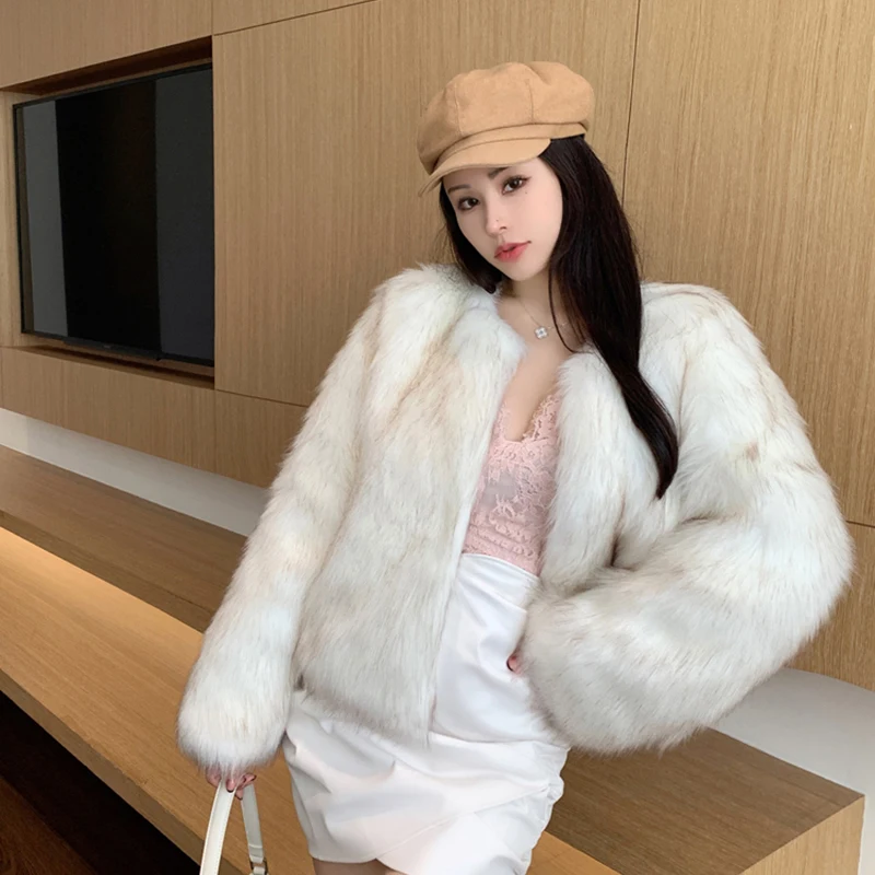 Mulheres falso casaco de pele de raposa inverno manga longa grosso quente jaqueta fofo solto moda coreano outwear elegante commuter escritório topo
