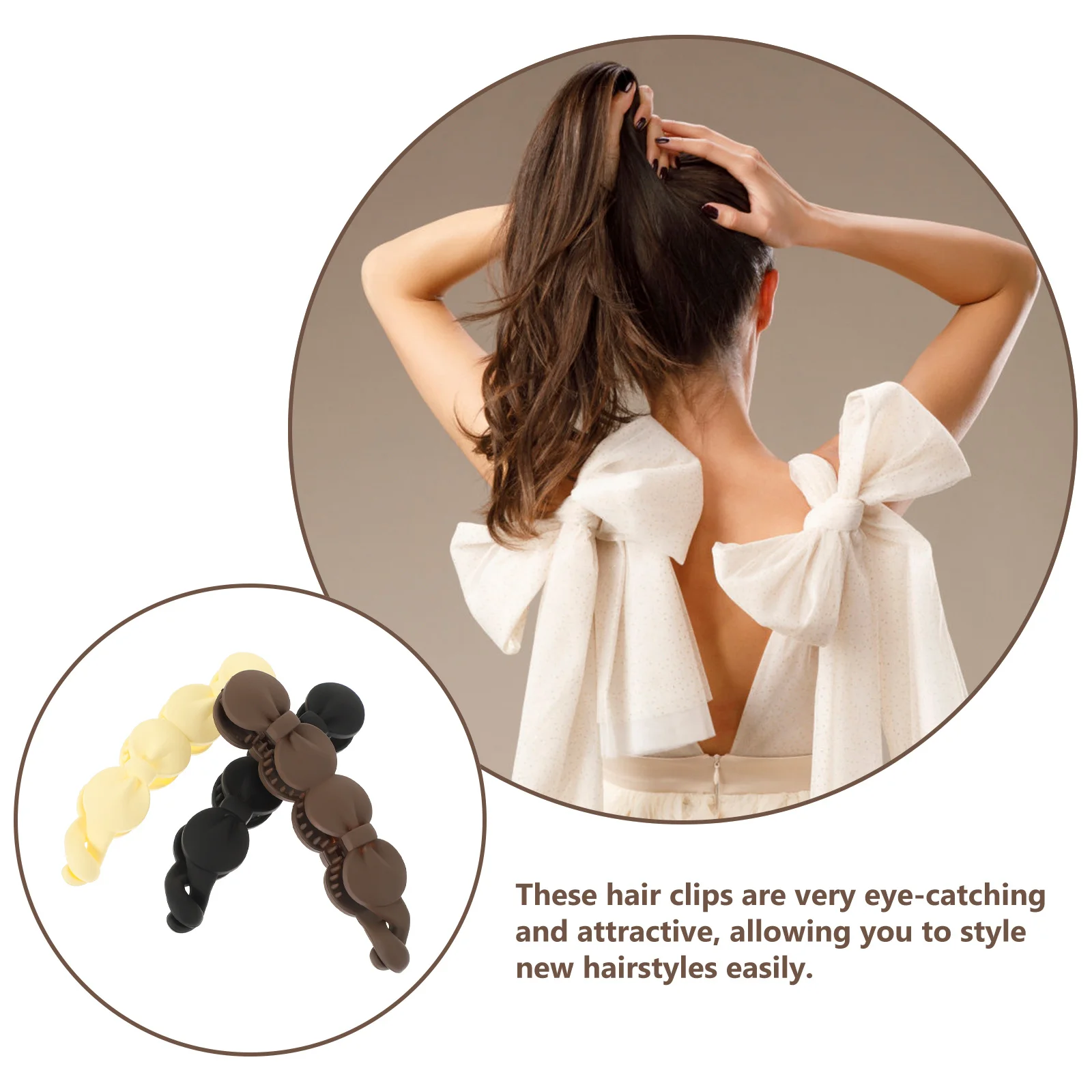 3 قطعة مجموعة إكسسوارات الشعر مقاطع شعر الموز للنساء قبضة آمنة ذيل حصان حامل دائم للاستخدام اليومي مقاطع الموز #1