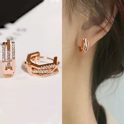 New 925 Sterling Silver Polygonal Geometry Earrings Sparkling Zircon Style Hollow Earrings for Women's Exquisite Jewelry