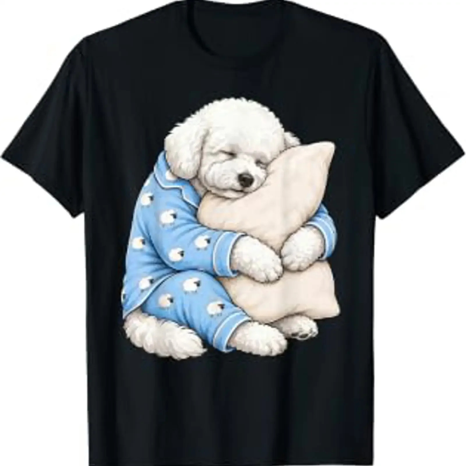 Bichón Frisé dormido con un lindo pijama para perro, camiseta vintage lavada, suave, unisex, transpirable, cómoda, informal.