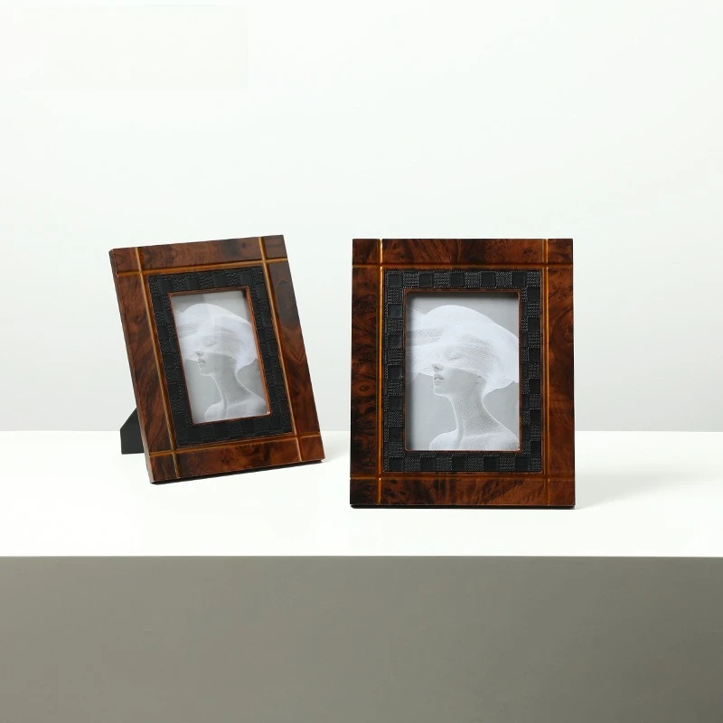 Italian light luxury creative wood grain black grid photo frame home villa bedside table table ornament