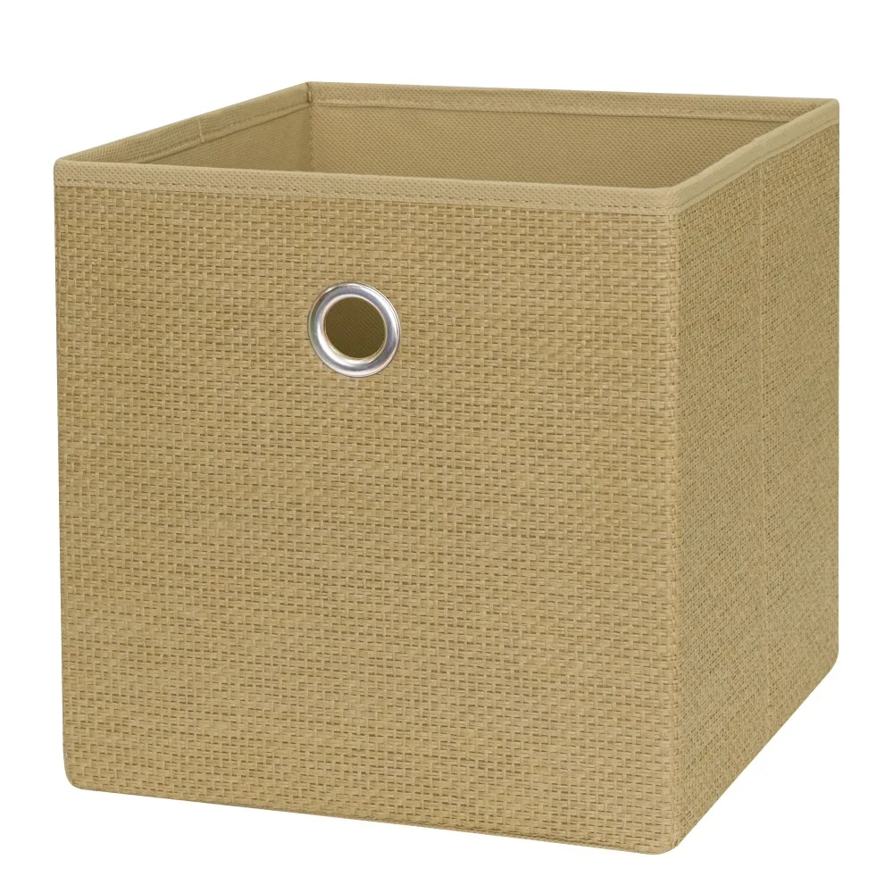 Collapsible Fabric Cube Storage Bin, 2 Pack Natural Woven Storage Baskets for Shelf Organizer, Foldable Cube Bins for Closet, Nursery, Living Room, Dorm Room