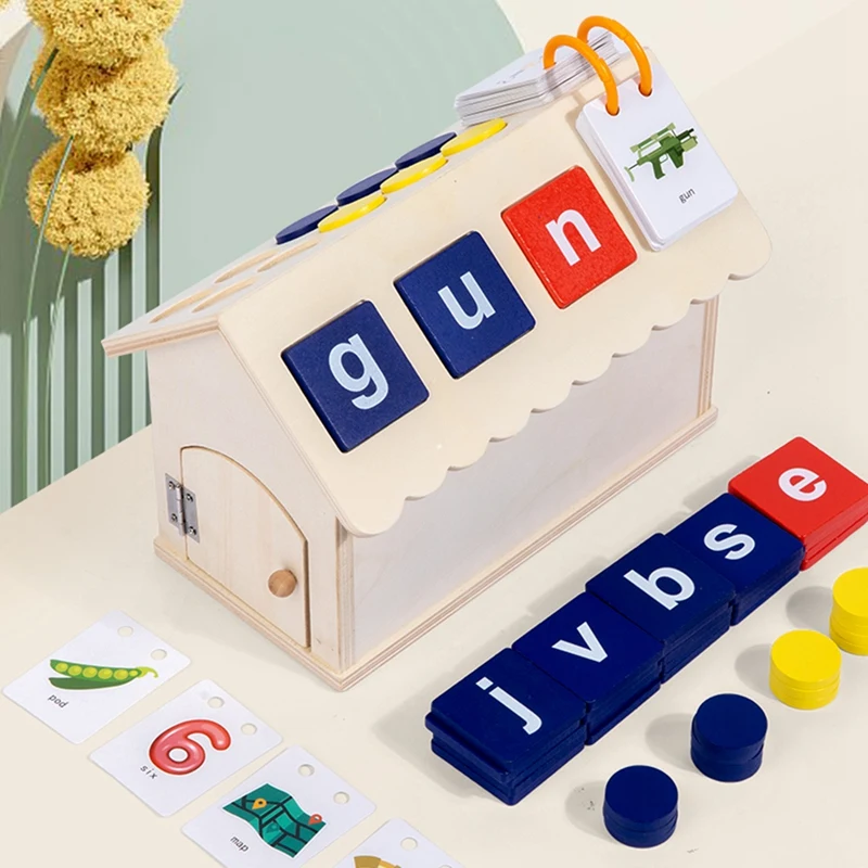 AS96-Blöcke, pädagogisch für Kinder, 3-in-1-Matching-Buchstaben- und Zahlenspiel, Rechtschreibung, Lesen von Alphabet und Mathe-Puzzles, frühes Du