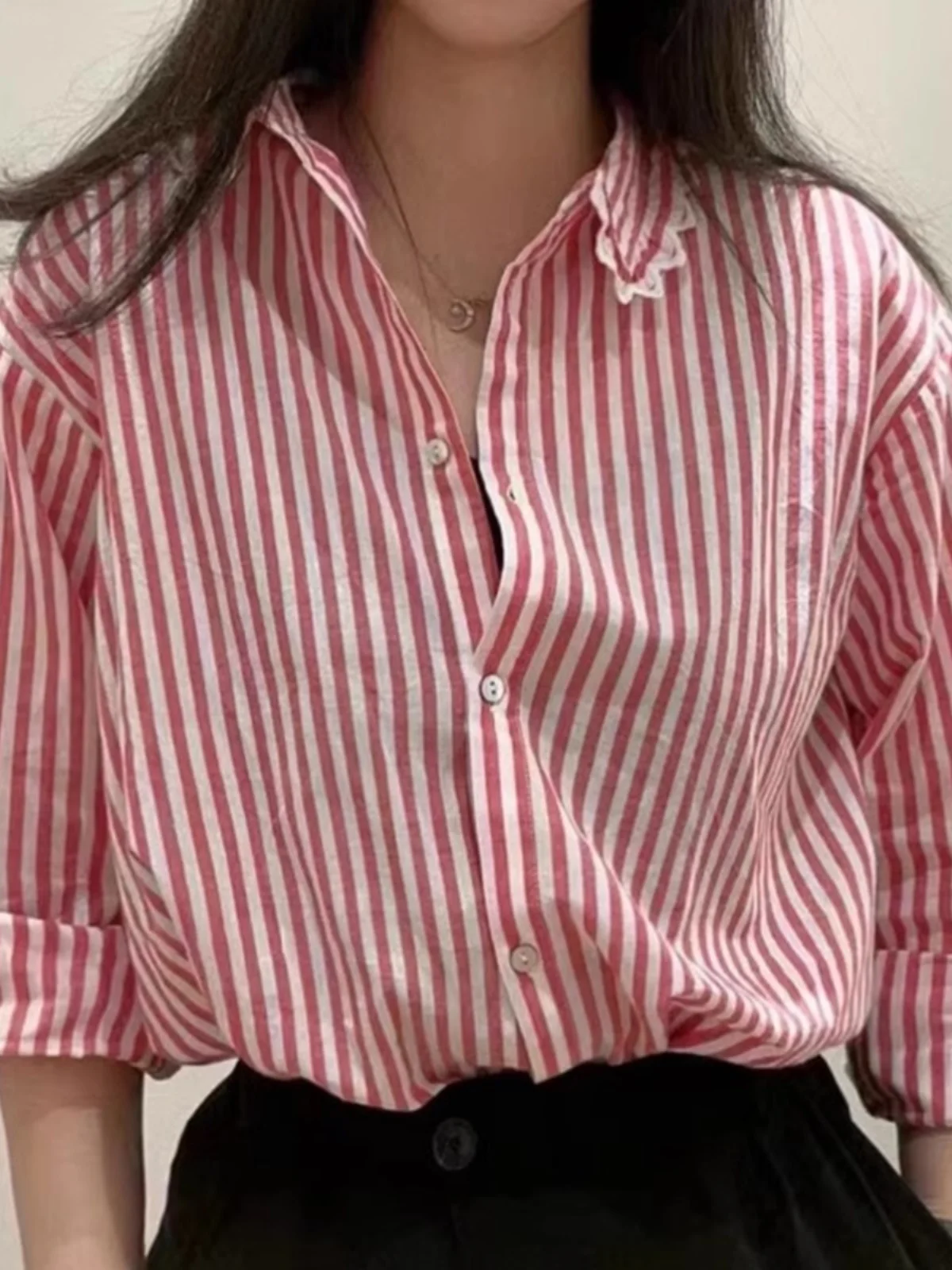 

Женская свободная блузка Quali Early Spring Commute Sle Dopane с вертикальными полосками, из хлопка, конфетных цветов, с длинными рукавами