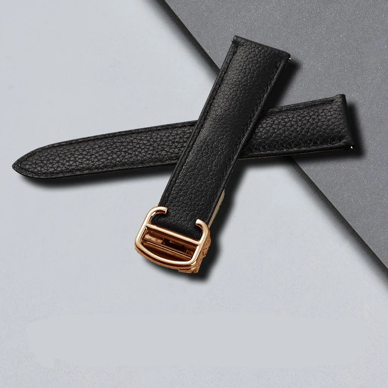 Genuine Leather Watch Strap for Cartier Solo London Tank Litchi Pattern Waterproof Sweat-Proof Watchband Accessories 20mm 22mm