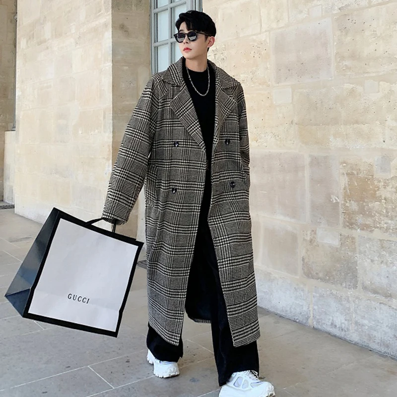 LUZHEN Checked Printed Loose Belt Decorate Knee-length Windbreaker Coat Men's Autumn 2025 Elegant Handsome Trench Clothes JY4493