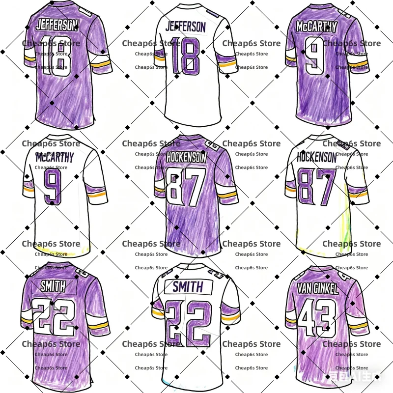 

China Factory Stitched Minnesota American Football Jersey McCarthy Van Ginkel Jersey Jefferson Jerseys