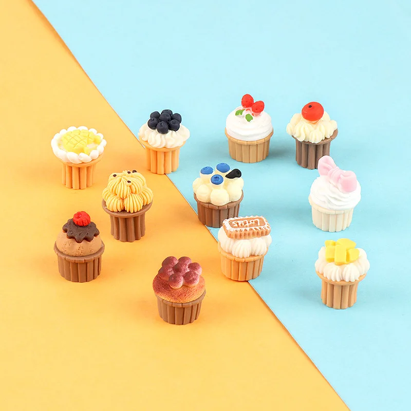 10pcs Diy Kawaii Resin Mini Cup Cake Fake Food Toy Phone Case Hair Decoration Accessories Mini Figurines Sculptures and Statues